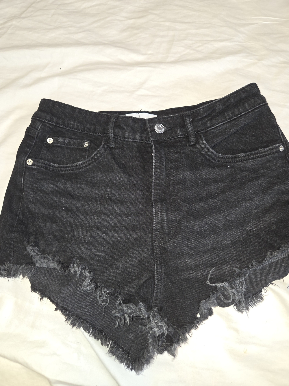 Zara Black Distressed Frayed-Hem Jean Shorts